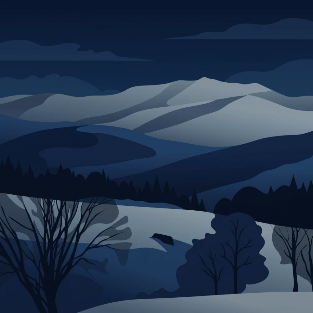 Glass Slopes album cover — a snowy highland landscape at dusk, solo piano by Sophie Kazandjian